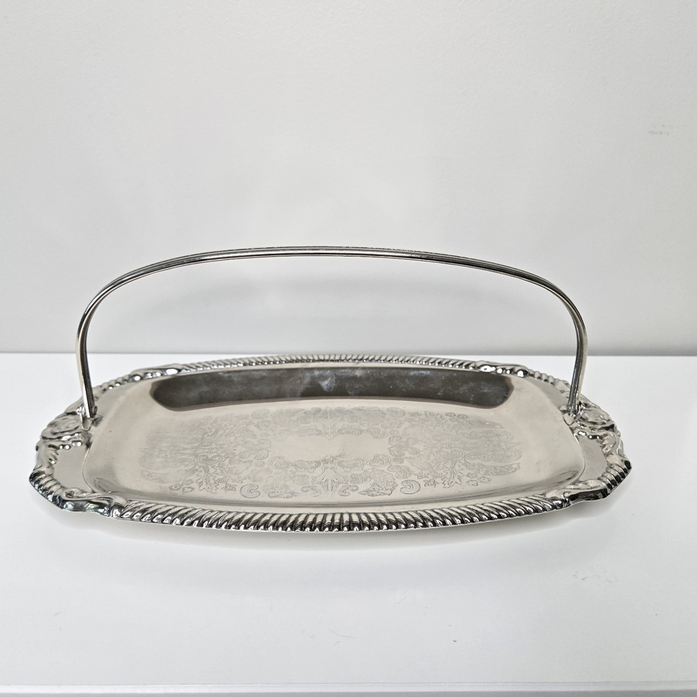 Vintage Regal Silver Silverplated Etched Tid Bit Tray With Handle‎